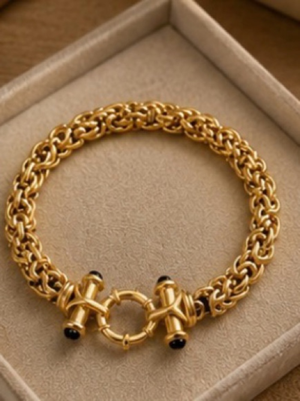 18K Gold Plated Byzantine Bracelet Lagos Style Luxury Statement Chain Jewelry